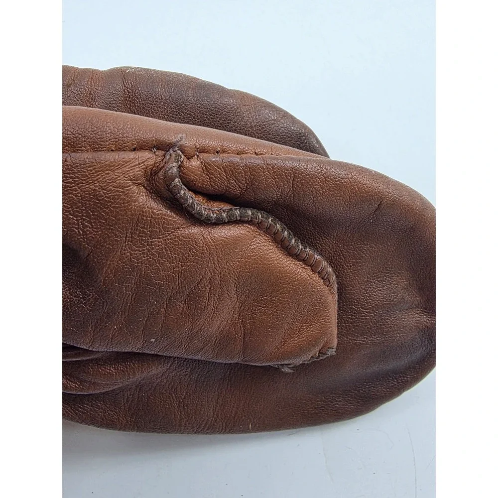 Vintage Brown Leather Mittens Rabbit Fur Trim Winter Gloves Warm Lined Child